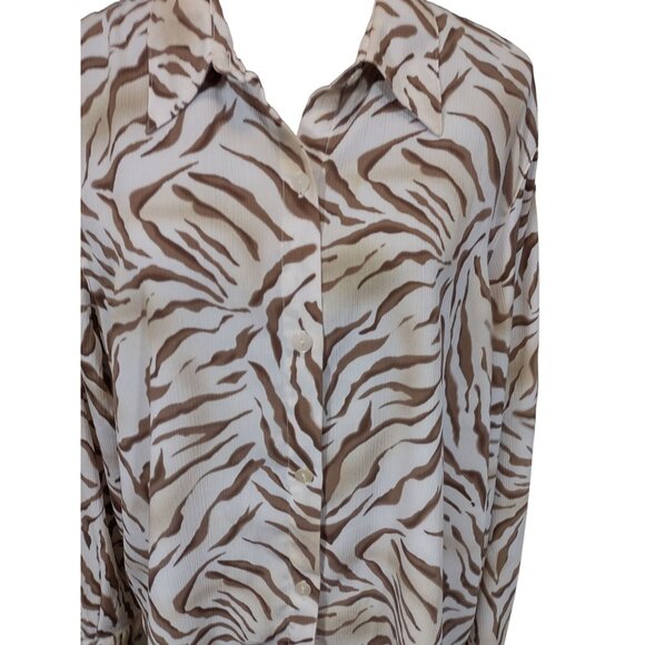 Alfred Dunner Womens Top Brown Zebra Print Textured Button Up Blouse Size 16 - Picture 6 of 6